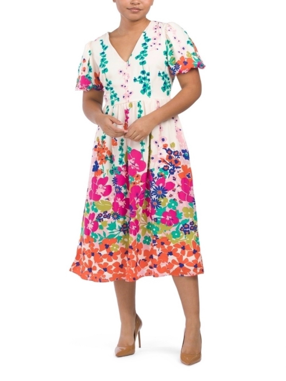 Donna Morgan Cascade Midi dress - Floral V-Neck Multicolor size 12